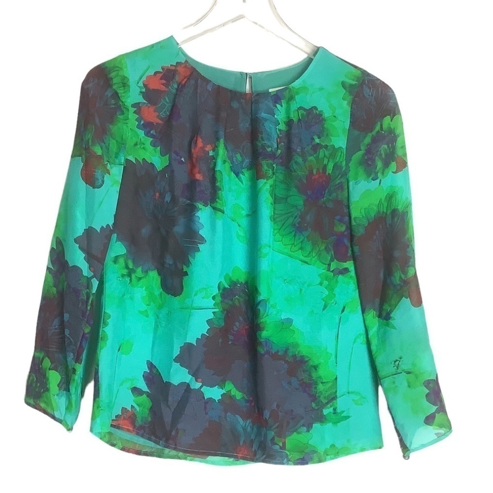 J. Crew Silk Hothouse‎ Floral Blouse 00 - Picture 2 of 10